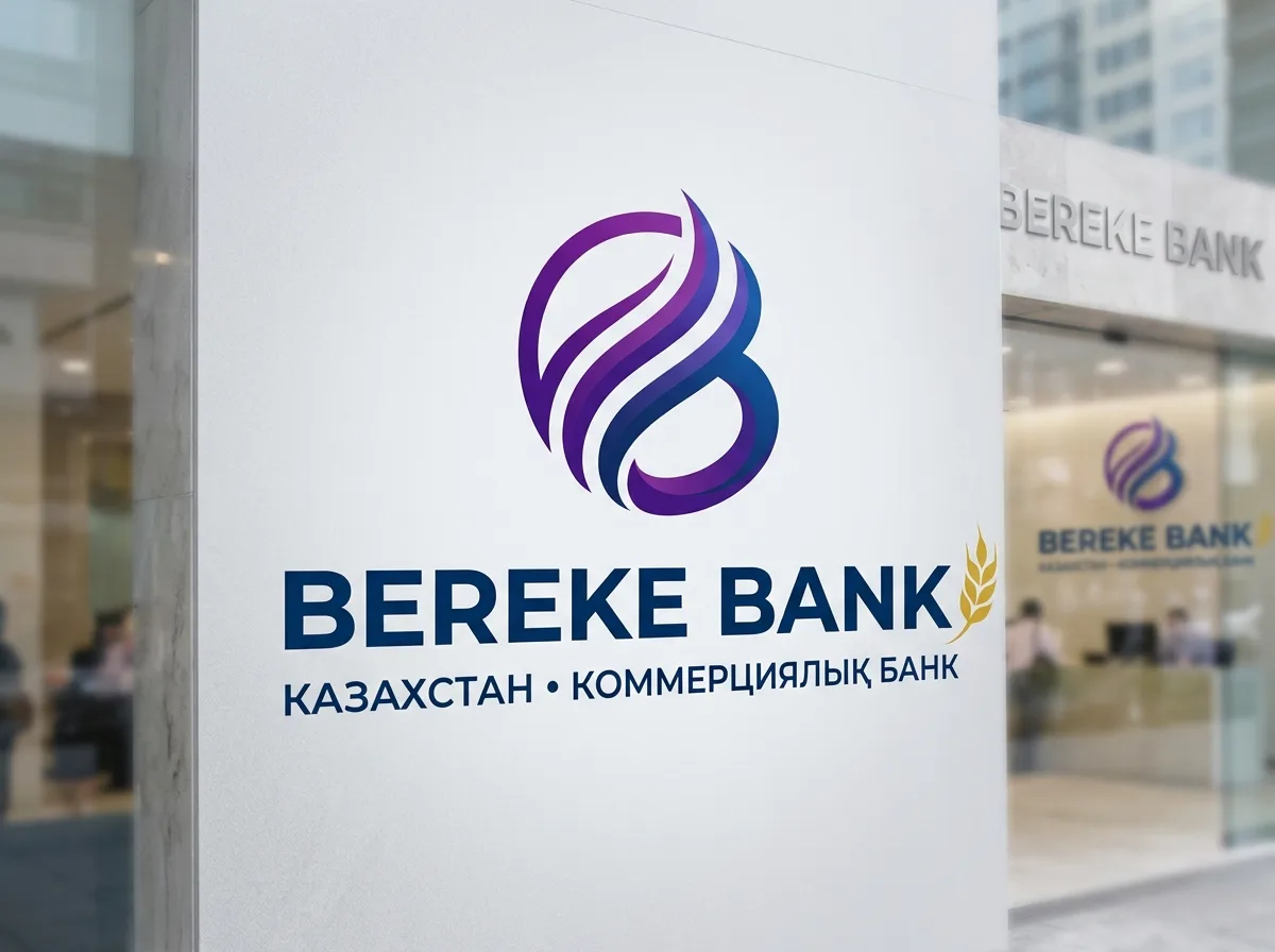 Логотип Bereke Bank Казахстан — коммерческий банк, фиолетово-синий корпоративный стиль